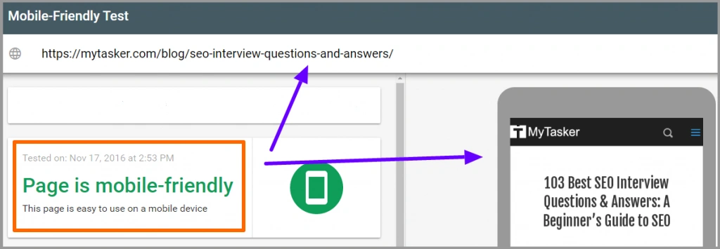 Google mobile-friendly test for SEO interviews